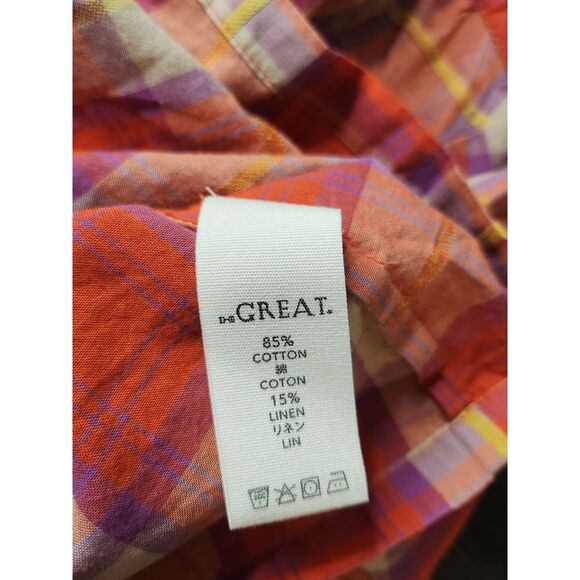 THE GREAT. The Cruise Linen-Blend Top Women's Size 0 Cotton/Linen Orange Purple - Picture 10 of 11